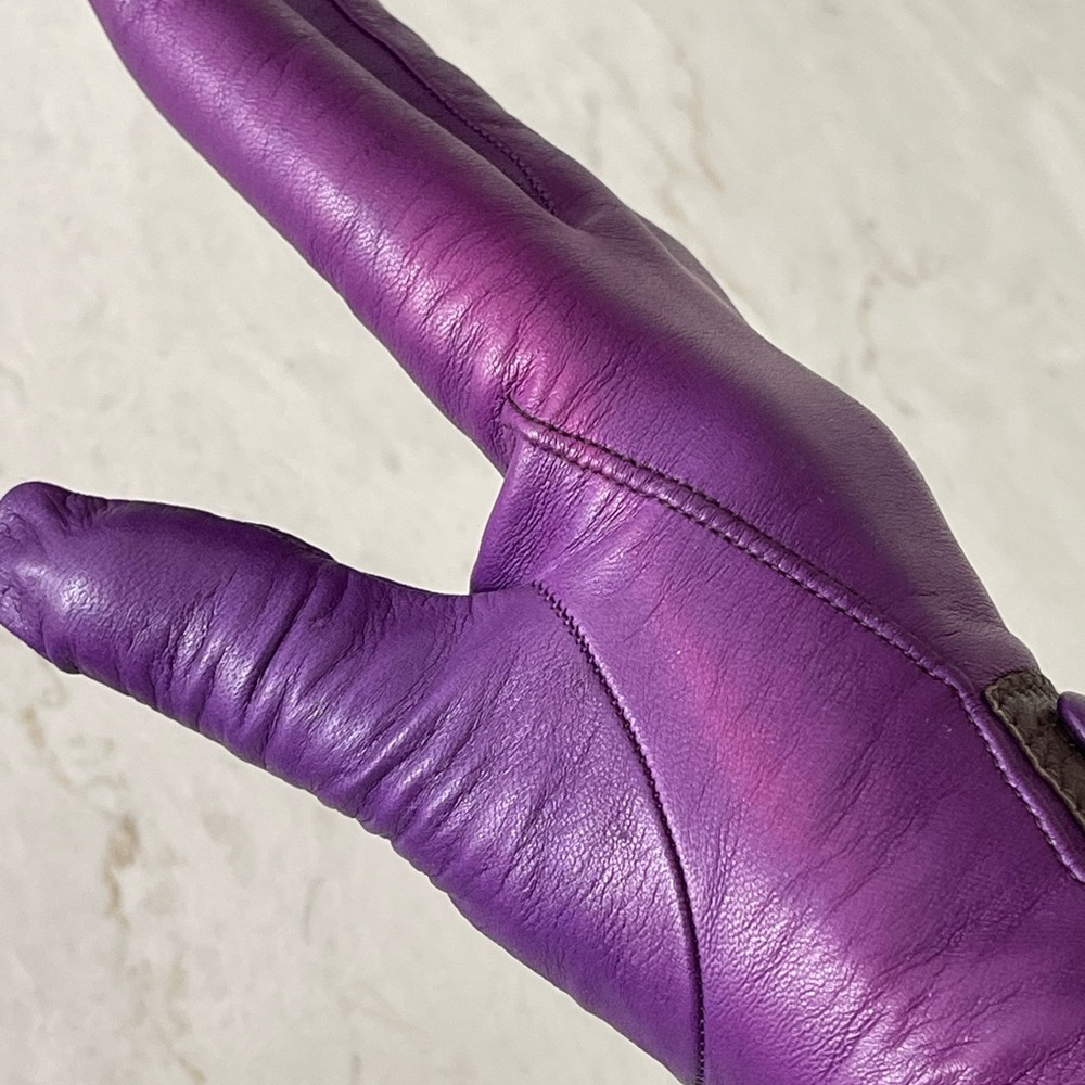 PIUMELLI Milano Retro Purple & Brown Cashmere Lined Leather Gloves, Size 7/Small - Picture 14 of 16